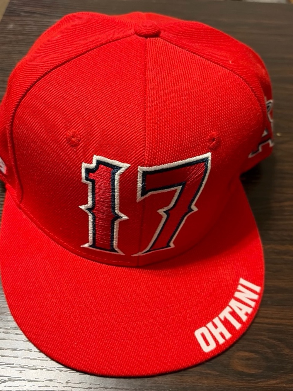 Red '17' Baseball Cap with Brim Lettering